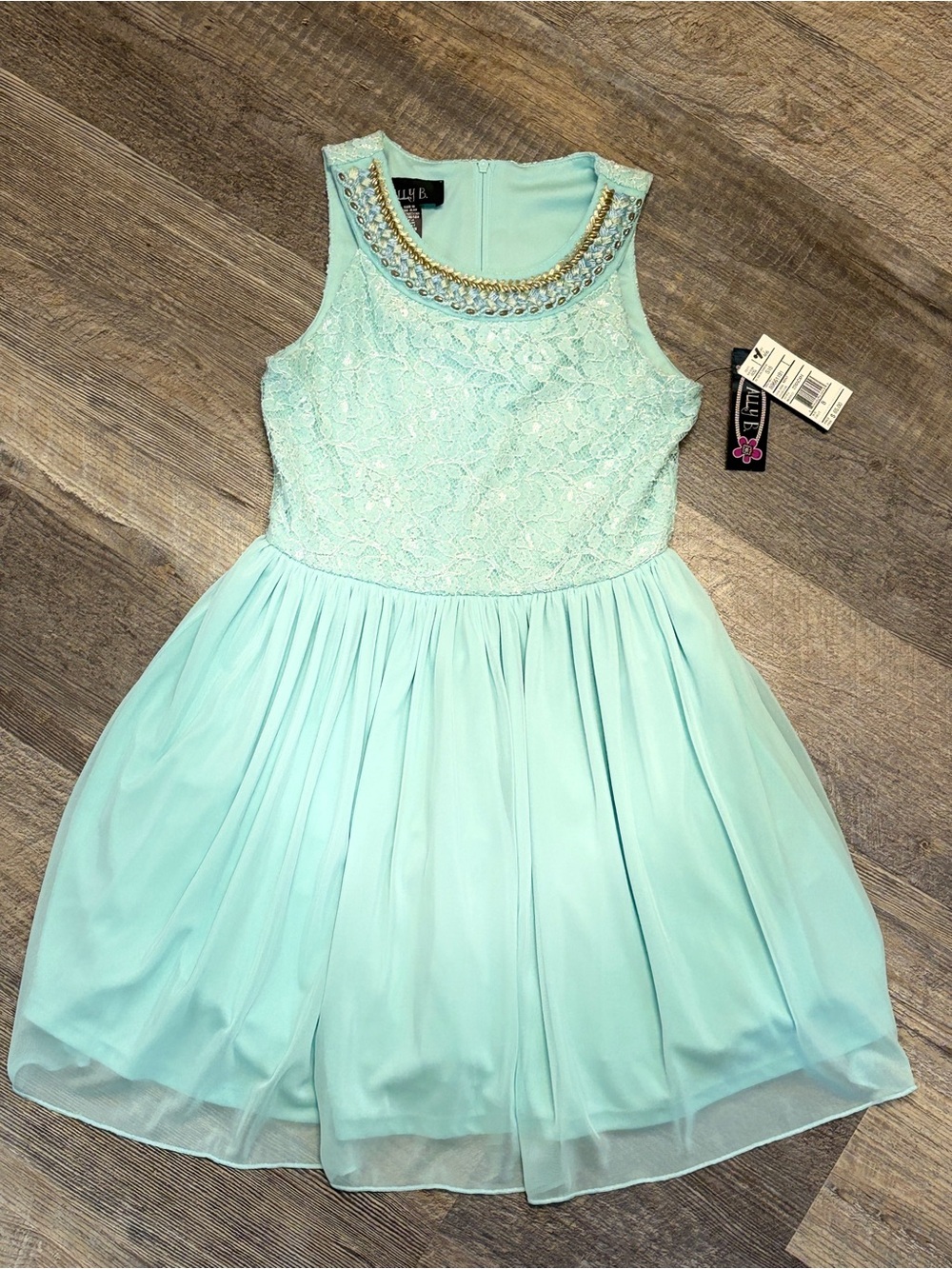Lush Light Aqua Lace & Chiffon Jewel-Neck Party Dress